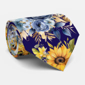 Navy Blue und Sonnenblumen Neck Tie Krawatte (Gerollt)