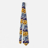 Navy Blue und Sonnenblumen Neck Tie Krawatte (Rückseite)