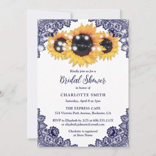 Navy Blue und Sunflower Bridal Einladung (Vorderseite)