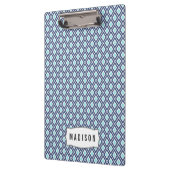 Navy Blue und Türkis Ikat Muster Monogram Klemmbrett (Links)