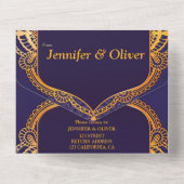 Navy Blue und Violet mit Gold-Mandalasen All In One Einladung (Rückseite)