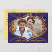 Navy Blue und Violet mit Gold-Mandalasen Ankündigungspostkarte (Vorne/Hinten)