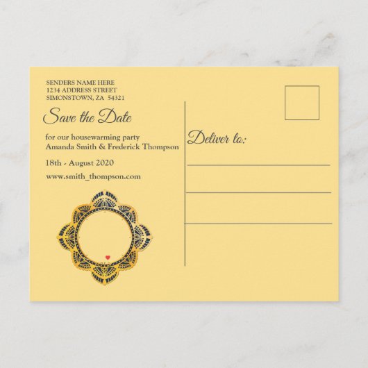 Navy Blue und Violet mit Gold-Mandalasen Ankündigungspostkarte (Rückseite)