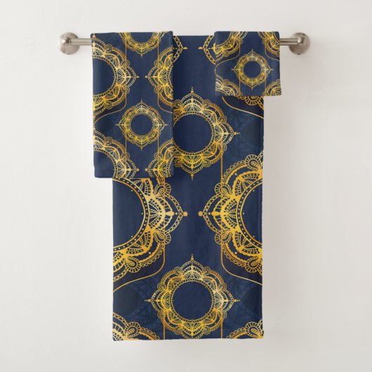 Navy Blue und Violet mit Gold-Mandalasen Badhandtuch Set (Insitu)