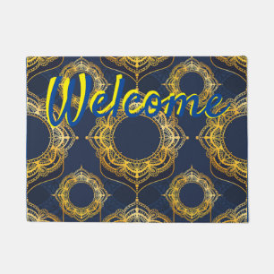 Navy Blue und Violet mit Gold-Mandalasen Fußmatte