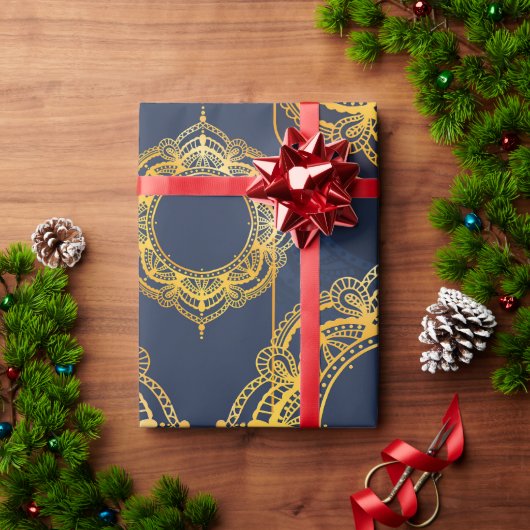 Navy Blue und Violet mit Gold-Mandalasen Geschenkpapier (Feiertagsgeschenk)