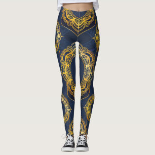 Navy Blue und Violet mit Gold-Mandalasen Leggings