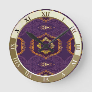 Navy Blue und Violet mit Gold-Mandalasen Runde Wanduhr