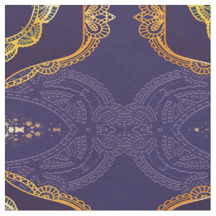Navy Blue und Violet mit Gold-Mandalasen Stoff
