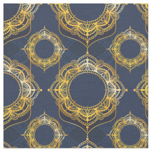 Navy Blue und Violet mit Gold-Mandalasen Stoff