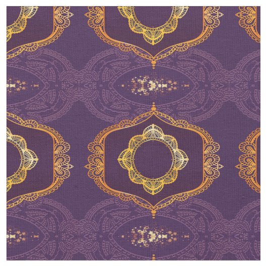 Navy Blue und Violet mit Gold-Mandalasen Stoff (Nahaufnahme)