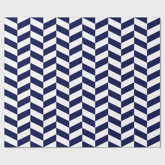 Navy Blue und Weiß Extra Large Herringbone Geschenkpapier (Flach)