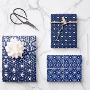 Navy Blue und Weiß Mosaik Geschenkpapier Set