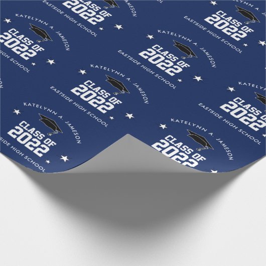 Navy Blue und White Abschluss Custom Geschenkpapier (Ecke)