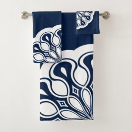 Navy Blue und White Abstrakt Modern Mandala Badhandtuch Set
