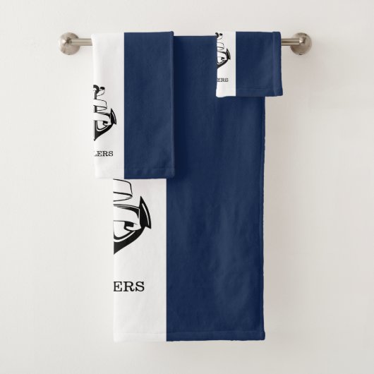 Navy Blue und White Anchor Nautical Strick Badhandtuch Set (Insitu)