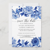 Navy Blue und White Asian Influenza Chinoiserie Save The Date (Vorderseite)