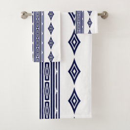 Navy Blue und White Aztec Tribal Stribal Muster Badhandtuch Set