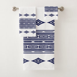 Navy Blue und White Aztec Tribal Stribal Muster Badhandtuch Set