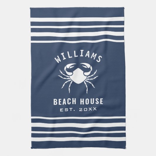 Navy Blue und White Beach House, die Familie des C Geschirrtuch (Vertikal)