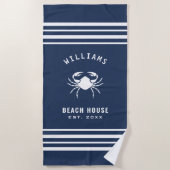 Navy Blue und White Beach House, die Familie des C Strandtuch (Vorderseite)