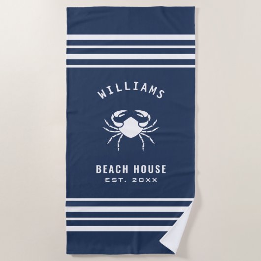 Navy Blue und White Beach House, die Familie des C Strandtuch (Vorderseite)