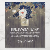 Navy Blue und White Blume Mason Jar Rustic Weinetikett (Einzelnes Label)