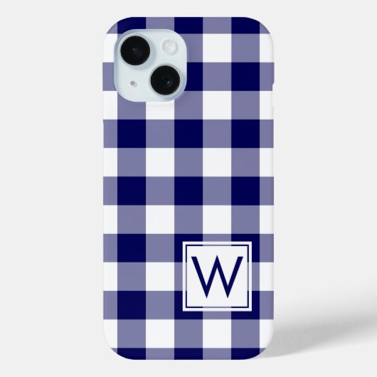 Navy Blue und White Buffalo Kariert mit Monogram Case-Mate iPhone Hülle (Rückseite)