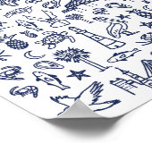 Navy Blue und White Charleston Toile Poster (Ecke)
