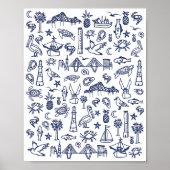 Navy Blue und White Charleston Toile Poster (Vorne)