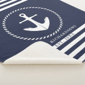 Navy Blue und White Coastal Nautical Custom Sherpadecke (3/4)