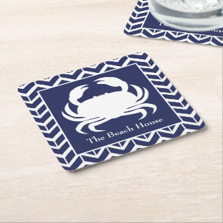 Navy Blue und White Crab personalisieren Wasserbec Rechteckiger Pappuntersetzer