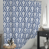 Navy Blue und White Damask Duschvorhang
