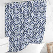 Navy Blue und White Damask Duschvorhang