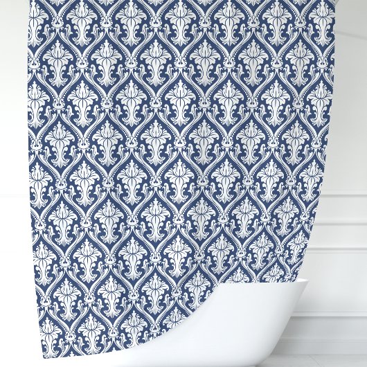 Navy Blue und White Damask Duschvorhang