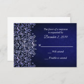 Navy Blue und White Damask | Winterhochzeit RSVP Karte (Vorne/Hinten)