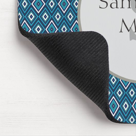 Navy Blue und White Diamond Monogram Mousepad (Ecke)