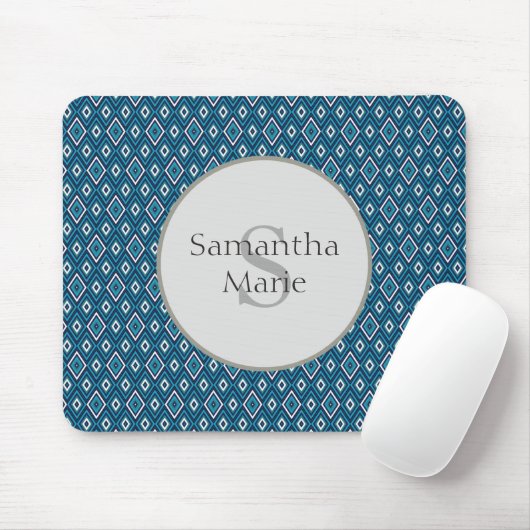 Navy Blue und White Diamond Monogram Mousepad (Mit Mouse)