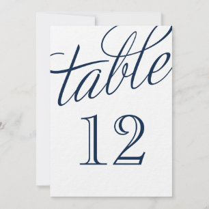 Navy Blue und White Elegante Script-Tischnummern