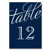 Navy Blue und White Elegante Script-Tischnummern Tischnummer (Vorderseite)