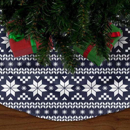 Navy Blue und White Fair Isle Pattern Polyester Weihnachtsbaumdecke