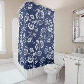 Navy Blue und White Floral Muster Duschvorhang (Beispiel)