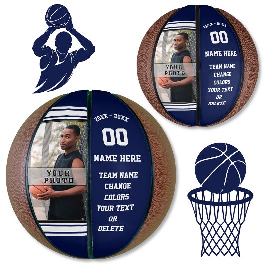 Navy Blue und White FOTO Custom Mini Basketballs
