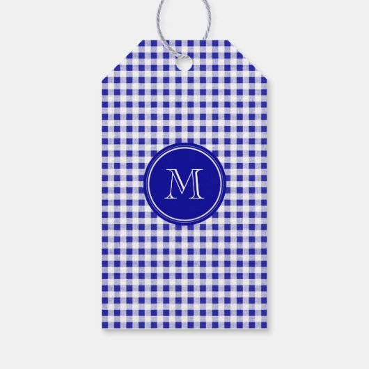 Navy Blue und White Gingham, Ihre Monogram Geschenkanhänger (Rückseite)