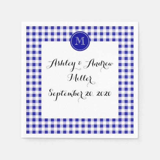 Navy Blue und White Gingham, Ihre Monogram Serviette (Vorderseite)