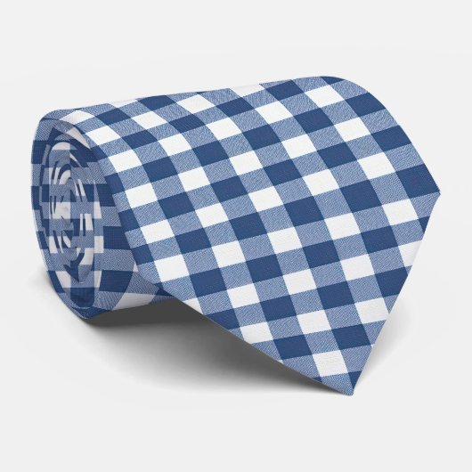 Navy Blue und White Gingham Krawatte (Gerollt)