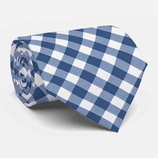 Navy Blue und White Gingham Krawatte (Gerollt)