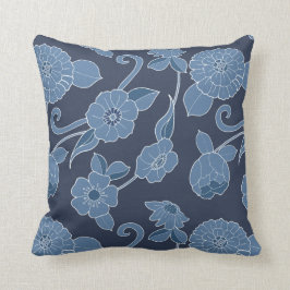 Navy Blue und White Hamptons Fett Blumenmuster Kissen