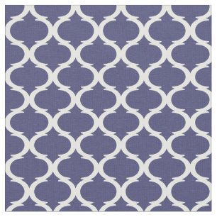 Navy Blue und White Hamptons Quatrefoil Trellis Stoff