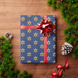 Navy Blue und White Hanukkah Golden David Star Geschenkpapier